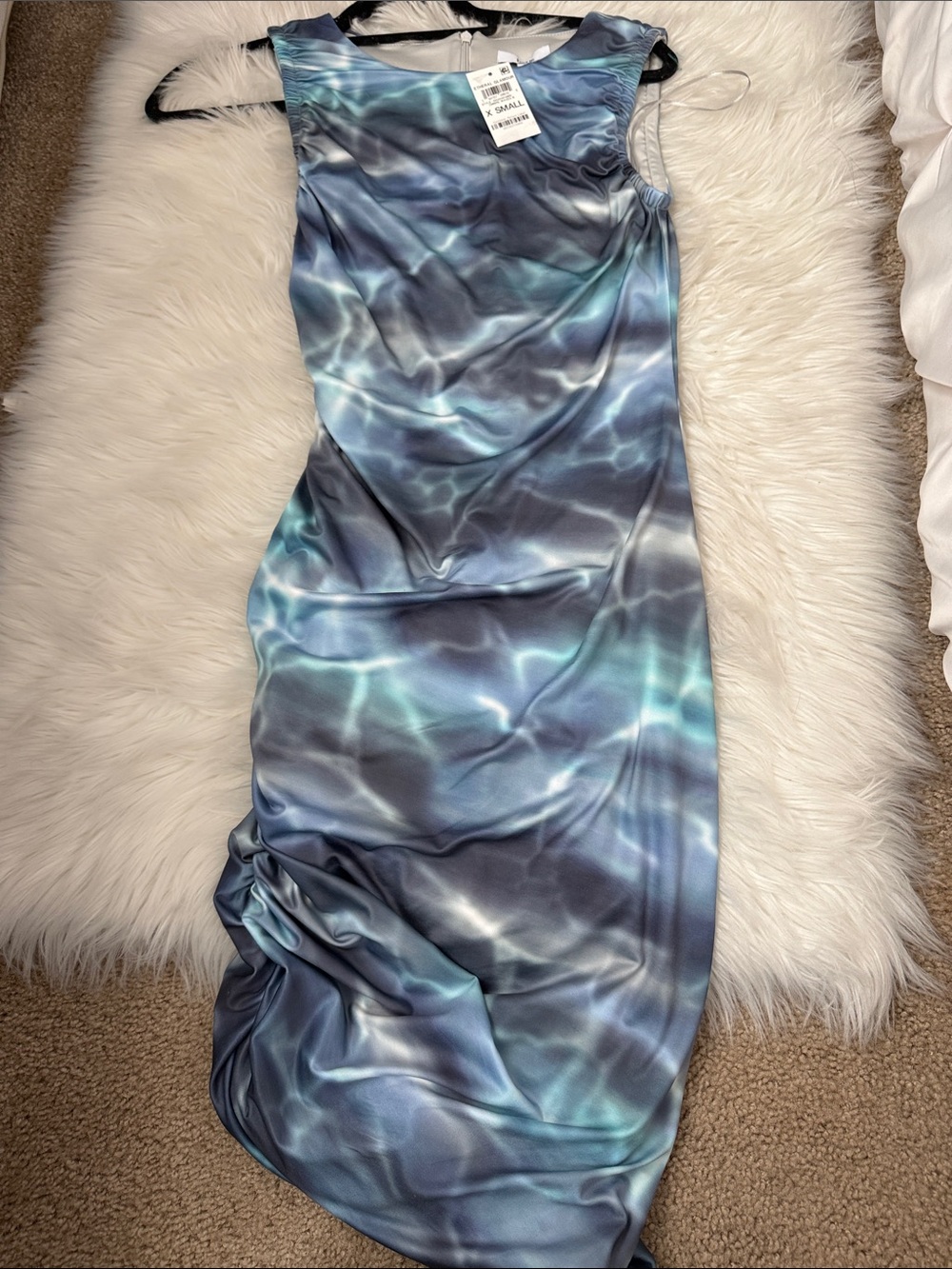 Bar III Blue Marble Satin Slip Dress